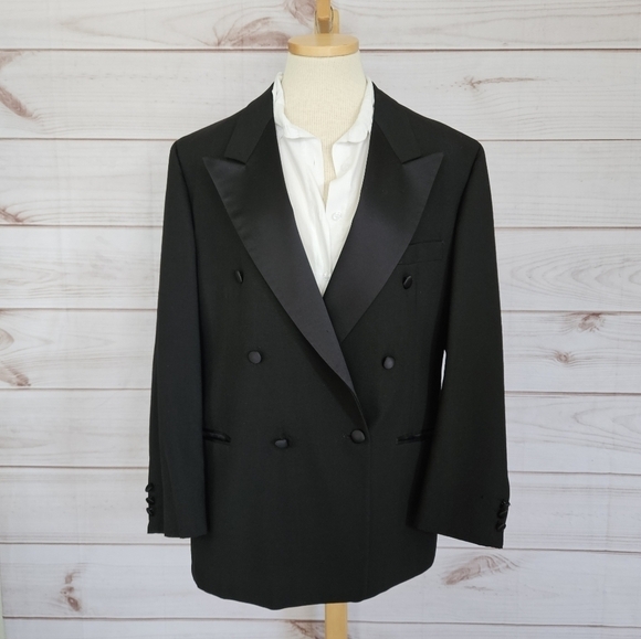 Givenchy Vintage Double Breasted Tuxedo Blazer in Black Wool Size 43 Short - Picture 2 of 16